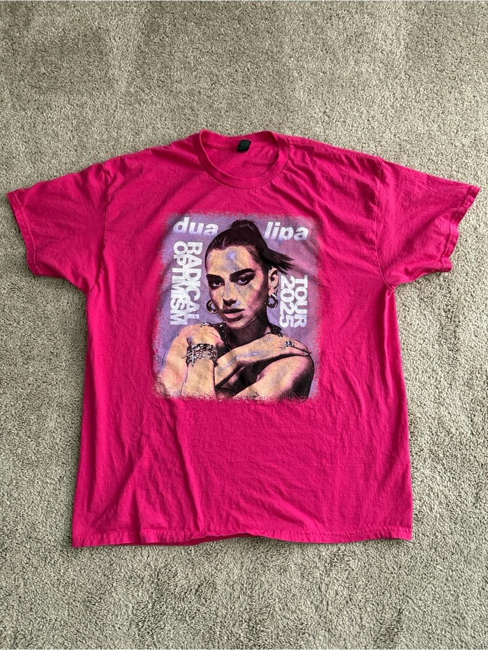 Dua Lipa Radical Optimism Tour 2025 Pink Double Sided T Shirt XL 23x29